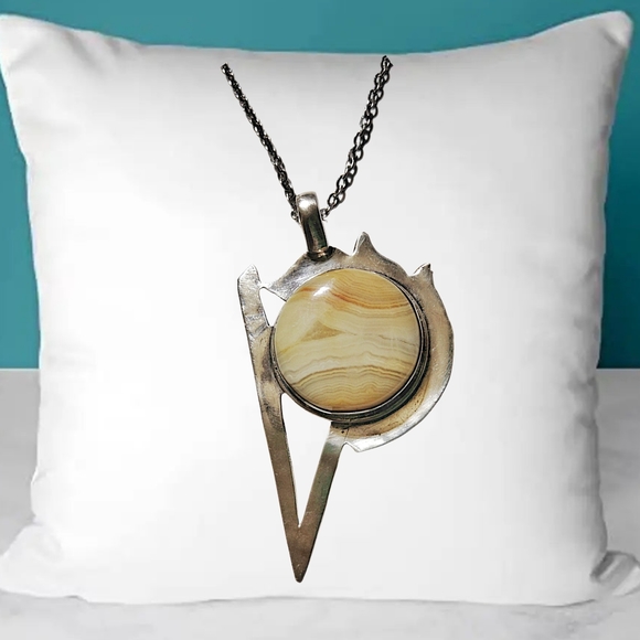 Jewelry - .Handmade Silver Pendant with Polish Jasper Stone and Stainless Steel Necklace